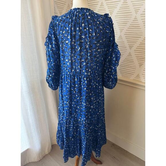 ULLA JOHNSON Women’s Size 2 Silk Blue & Multicolour Floral Ruffled Midi Dress - Picture 7 of 10